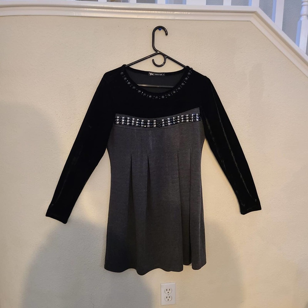 Yscultuie Black And Gray Women's Long Sleeve Long Top Size L